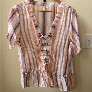 Francesca's Short Sleeve Colorful Striped Blouse